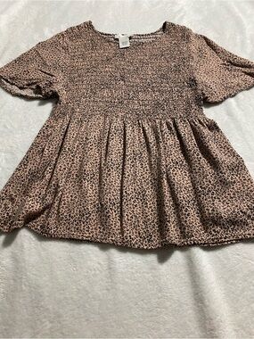 URBAN Romantics Pink Leopard Smocked Babydoll Tunic